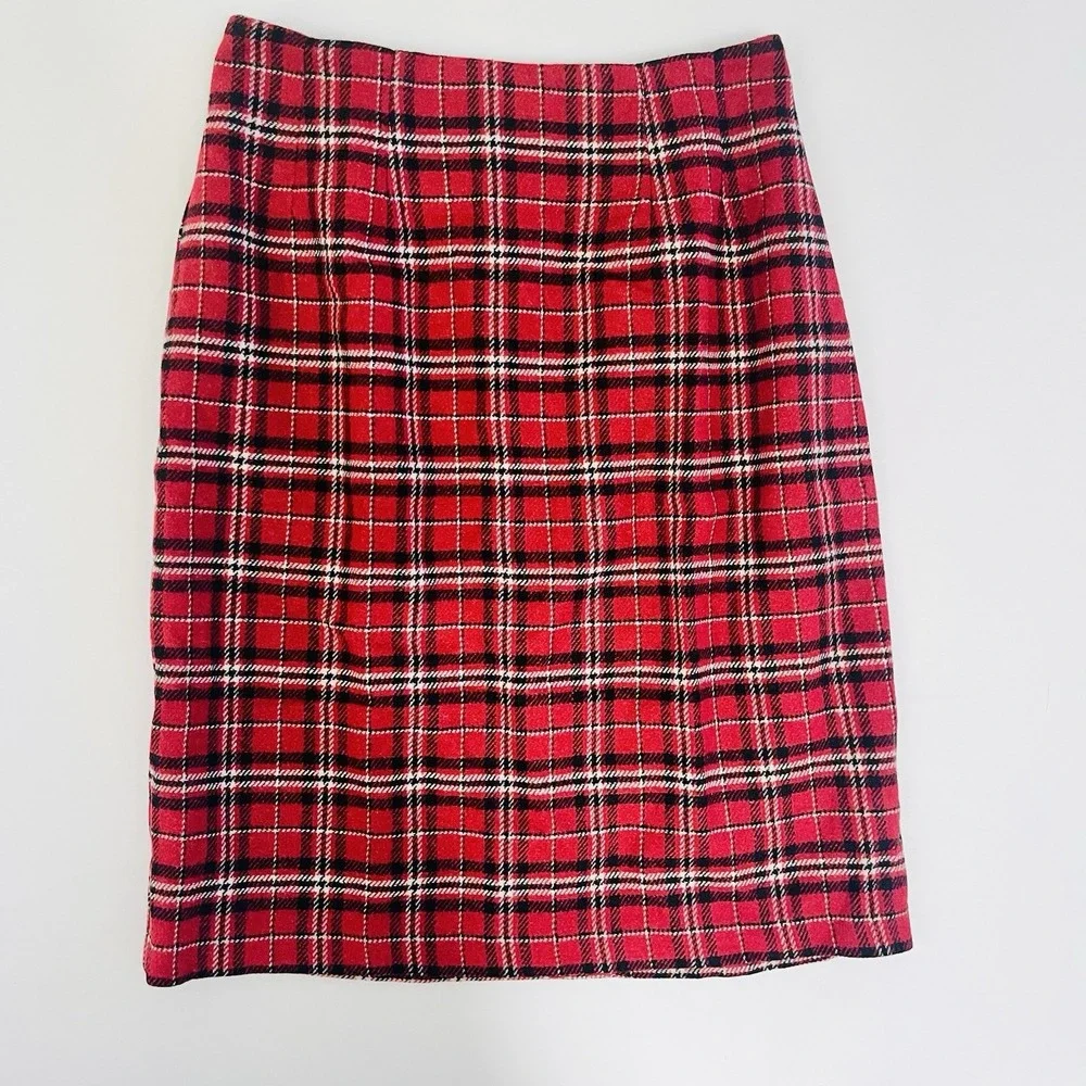 VTG J.G. Hook Red Plaid Wool Blend Pencil Skirt Womens Size 8 Y2K